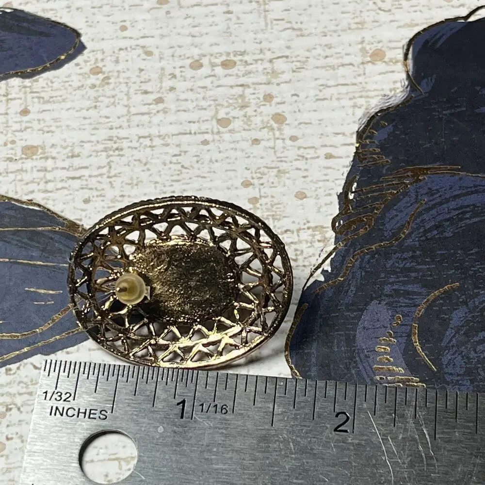 Vintage 80s Gunmetal Silver Stone Statement Earrings - Picture 6 of 6